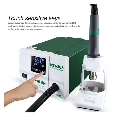 Hot Air Rework Soldering Station With Touch Screen LCD 1200W Lead Free Three Memory Channels CH1 CH2 CH3 in use with finger