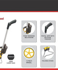 Heavy Duty 12 Inch Measuring Wheel With Mechanical Counter Dial And Foldable Stand Yard Survey Tool For Landscape Contractors And Concrete Crews Built Dang Tough For No Nonsense Job Site Work, featuring a yellow wheel and pistol grip.