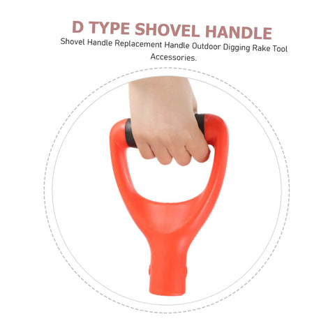 Hand holding a red Replacement D Handle Shovel Grip For Outdoor Digging And Raking Tools With Ergonomic Non Slip PVC Spade Handle