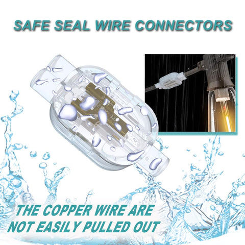 Rugged Waterproof Wire Connectors Plug And Play Insert IP68 Moisture Guard Weatherproof Single Core Cable Junction Box shown with water droplets