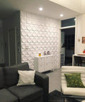 White 3D Wall Panels Moon Surface Design Set Of 12 Tiles Covering 32 Sq Ft Waterproof Paintable in modern living room.