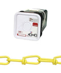Heavy Duty Inco Double Loop Chain With Yellow Polycoat Finish, Low Carbon Steel Livestock And Yard Work Rigging, 0.14 Inch Gauge By 200 Feet Long in a square pail.