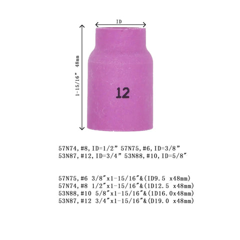 Ceramic TIG nozzle cup size 12 from Pro Grade TIG Welding Ceramic Nozzle Cup Set Beefed Up 10 Pack for WP 17 18 26 Torch.