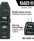 ET300 Circuit Breaker Finder With Bluetooth 4.2 image showing bright green arrow and strong transmitter for 90-120V AC circuits.