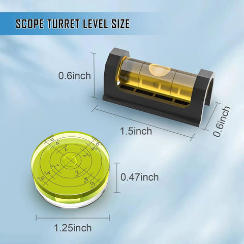 Magnetic Scope Leveling Kit With Bubble Level Tool And 3 Piece Mounting Set For Rifles Turret Level And Action Level sizes shown