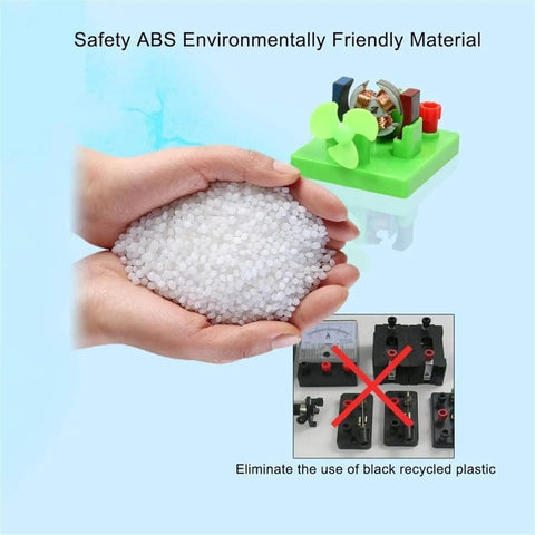 Hands holding white ABS material and parts of Awesome Hands On Electricity And Magnetism STEM Kid Friendly Kit Learn Series And Parallel Circuits Electromagnets Magnetic Inductance Wires And Real World Physics Concepts With A Simple Engaging Lab Guide