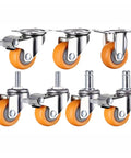 Heavy Duty Nylon Swivel Caster Set for Furniture and Shopping Carts with orange rubber wheels