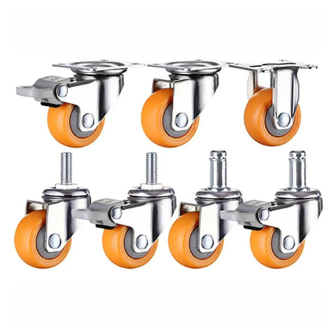 Heavy Duty Nylon Swivel Caster Set for Furniture and Shopping Carts with orange rubber wheels