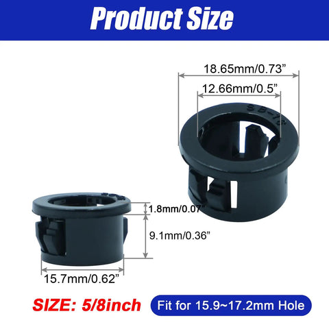 45Pcs Black Plastic Grommets For 5/8 Inch Holes 16mm Snap In Locking Cable Hole Grommets dimensions detail view