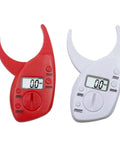 Digital Fat Caliper with Nonslip Grip, ABS, 50mm Ranging, Red displayed alongside a white version, showing digital readouts.