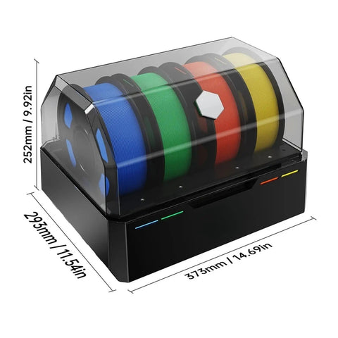 Klipper Rfid Filament Storage Box With Rgb Status Light For Automatic Spool Tracking And Dead Simple 3D Printing Workflow Compatible With Voron VZBot Killer Setup, showing colorful spools in clear cover.