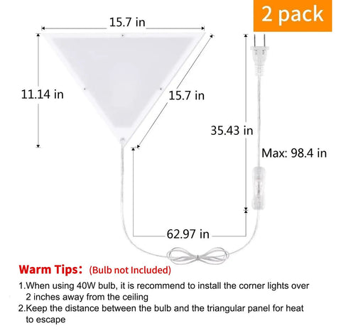 Plug In Corner Light 2 Pack With Switch, Modern Triangle Wall Light Fixture With Acrylic White Shade dimensions and cord