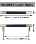 12 Pack Modern Black And Gold Aluminum Cabinet Pulls Knurled Diamond Pattern, 6.2" Overall Length, 5" Center to Center dimensions