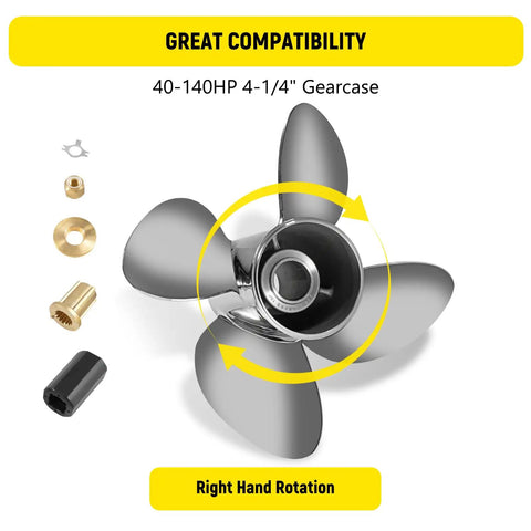 Beefy Stainless Steel Outboard Boat Propeller 13 1/4 By 15 For Mercury Engines 40 140HP Right Hand 15 Tooth Hub