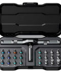 Open case of Ultimate 24-In-1 Magnetic Ratchet Screwdriver Set With Reversible T-Handle And Mini Bit Driver Kit.