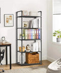 Five Tier Storage Rack For Kitchen And Laundry Room Height Adjustable Microwave Cart Rock Solid Steel Frame holding files and decor.