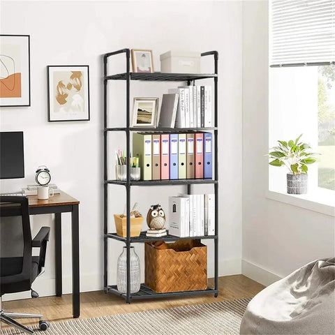 Five Tier Storage Rack For Kitchen And Laundry Room Height Adjustable Microwave Cart Rock Solid Steel Frame holding files and decor.