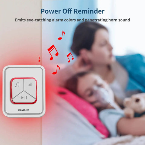 Upgraded Power Failure Alarm For Home Use, GFCI Trip Detector And Power Outage Reminder next to a sleeping person with CPAP mask