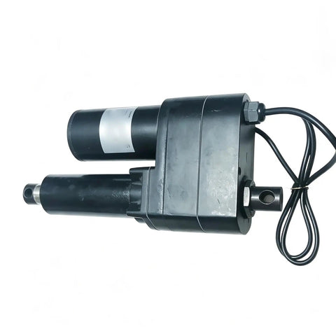 Top Shelf 12V Electric Linear Actuator Pulling 500 Lbs With Ease And Rolling A Clean Four Inch Stroke Direct Replacement For JD Dump Systems Built Serious For The Daily Haul, side view on white background.