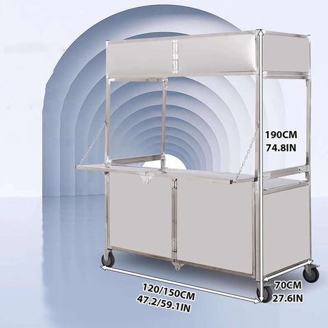 Heavy Duty Food Cart On Wheels For Street Food Markets And Events, Thickened Sheet Metal Construction with Large Storage Space