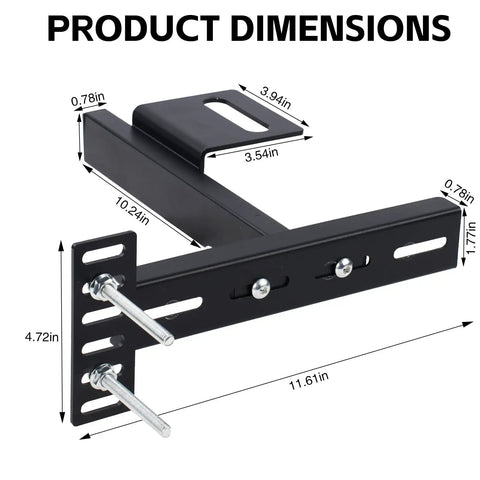 Heavy Duty Adjustable Headboard Brackets For Bed Frame With Complete Hardware Set Black Metal Extension Connector Kit dimensions in inches.