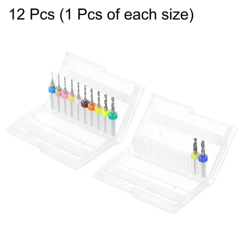 12 Piece Micro Drill Bit Set Go To Pro Grade Tungsten Carbide For PCB Jewelry Plastic Wood Soft Metal 0.5mm To 3.175mm Range With 1/8 Inch Shank 38mm Length Positioning Ring in plastic case