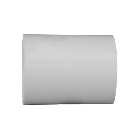 Close-up of 1-Inch PVC Schedule 40 Socket To Socket Coupling Fitting, pressure rated, durable PVC.