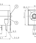 Technical diagram of Breadboard Friendly 2.1mm PCB Mounting Female DC Power Barrel Jack Pack Of 10 With 1.0mm Pin Terminals