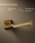 Square Toilet Paper Holder Wall Mount for Modern Bathrooms with Installation Kit, Vibrant Brushed Moderne Brass Finish
