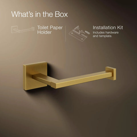 Square Toilet Paper Holder Wall Mount for Modern Bathrooms with Installation Kit, Vibrant Brushed Moderne Brass Finish