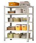 Five Tier Adjustable Metal Wire Shelving Unit Badass Heavy Duty Storage Rack for Garage Kitchen Office with 200 Lb Weight Capacity per Shelf, organized with bins and baskets.