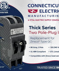 Two Pole 80 Amp Heavy Duty Thick Series Molded Case Circuit Breaker Plug In Replacement For Panels ETL Listed To UL 489