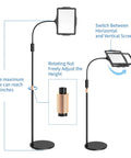 Diagram of Floor LED Magnifier With Light And Stand Hands Free 2 In 1 Large Lighted Magnifier Lamp showing height adjustment.