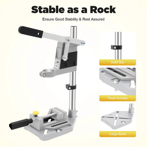 Portable Drill Press Stand And Hand Drill Adapter Aluminum Base Single Hole Workstation with solid bar, fixed screws, large base
