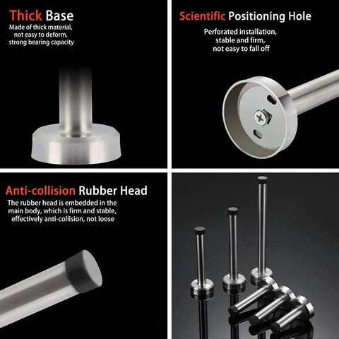 Long 8 Inch Stainless Steel Door Stopper Heavy Duty Brushed Finish With Rubber Absorber Anti Collision Wall Protector