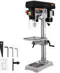 Powerhouse 15 Inch Benchtop Drill Press With 7.5 Amp Copper Motor And Swing Away Guard Variable Speed 288 To 3084 RPM with accessories