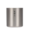 Dope Titanium Double Wall Insulated Coffee Mug With 15 Oz Capacity Stacks Easy For Ultralight Camping Trips and Backpackin Adventures visible from the front.