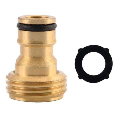 Brass garden hose quick connector and rubber washer from Garden Hose Quick Connectors Three Quarter Inch Brass Easy Connect Hose Adapter Kit.
