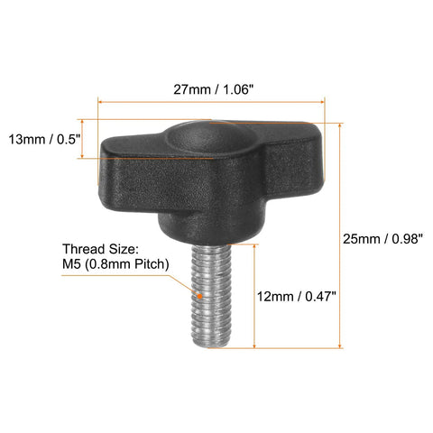 Superb 10 Pack M5 X 12Mm Plastic Thumb Screws Slick Tee Wing Knobs with dimensions and thread size shown.