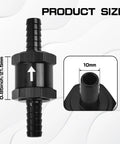 Hella Durable 3/8 Inch Check Valve Inline Non Return One Way Fluid Control For Fuel Air Gas Oil E85 Diesel Systems Crafted From Top Shelf Aluminum Alloy In Clean Silver To Halt Backflow Cold, showing size and connection.
