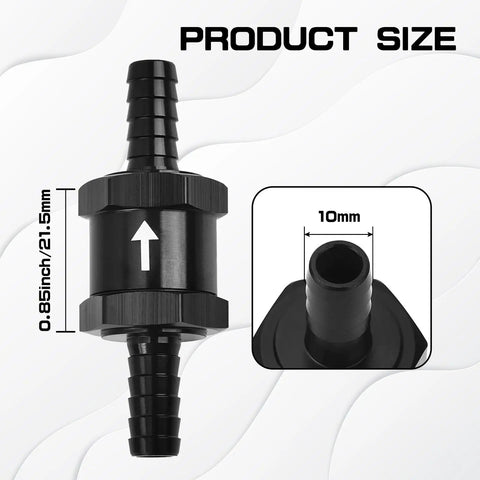 Hella Durable 3/8 Inch Check Valve Inline Non Return One Way Fluid Control For Fuel Air Gas Oil E85 Diesel Systems Crafted From Top Shelf Aluminum Alloy In Clean Silver To Halt Backflow Cold, showing size and connection.