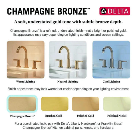 Arvo Brushed Gold One Hole Bathroom Faucet For Vanity With Push-Pop Drain, Champagne Bronze Finish under varied lighting conditions