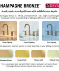 Comparison of Arvo Centerset Bathroom Faucet Champagne Bronze finish in warm, neutral, and cool lighting environments