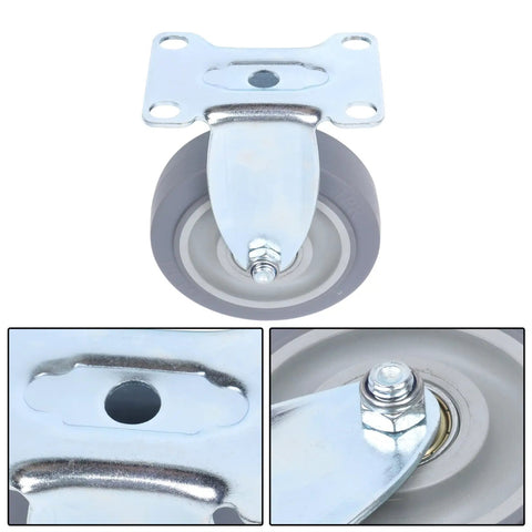 Built Like A Tank 4 Inch Rigid Caster Wheel Set With Reinforced Steel Brackets And Durable Thermoplastic Rubber Treads close-up view.