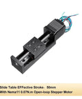 X, Y, Z Axis Motorized Sliding Table With T Type Linear Guide Rail Stage, 50mm Stroke, Nema11 Motor, Industrial Grade