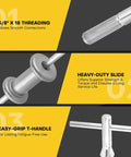 Close-up of the Nine Way Two Thirds Jaw Bearing Hub Gear Seal Remover Tool And Nineteen Piece Heavy Duty Slide Hammer Puller Kit showing threading, slide, and T-handle.