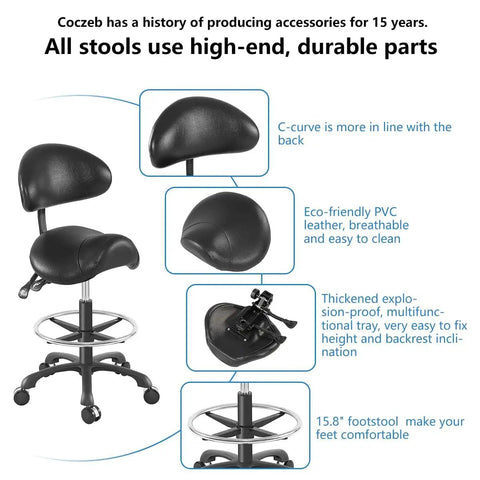 Ergonomic Adjustable Drafting Chair With Oversized Saddle Seat For Salon And Workshop, Heavy Duty Esthetician Stool details