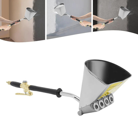 Heavy Duty Four Jet Pneumatic Cement Stucco Sprayer Gun With Upward Angle Nozzle and Air Powered Mortar Hopper for Zero Hassle Ceil