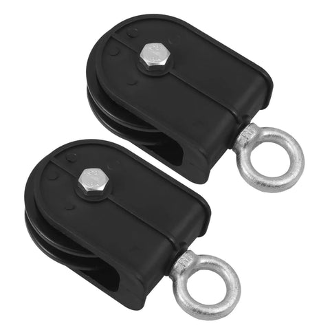 2 Pack 70mm Cable Pulley Wheel Heavy Duty Swivel Block Silent Detachable Lifting Roller For DIY Home Gym Systems Load Capacity 100kg Ideal For Cable Crossover And Weight Training Workouts With Quiet Smooth Operation, black metal pulleys with ring attachment
