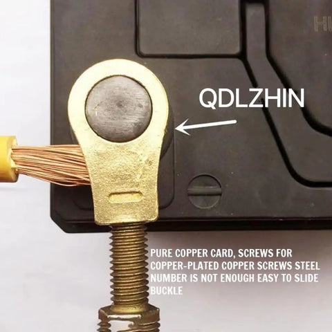 Close-up of a Beefy Copper Battery Terminal Connectors Kit with positive and negative cable clips for car, truck, van, or boat.
